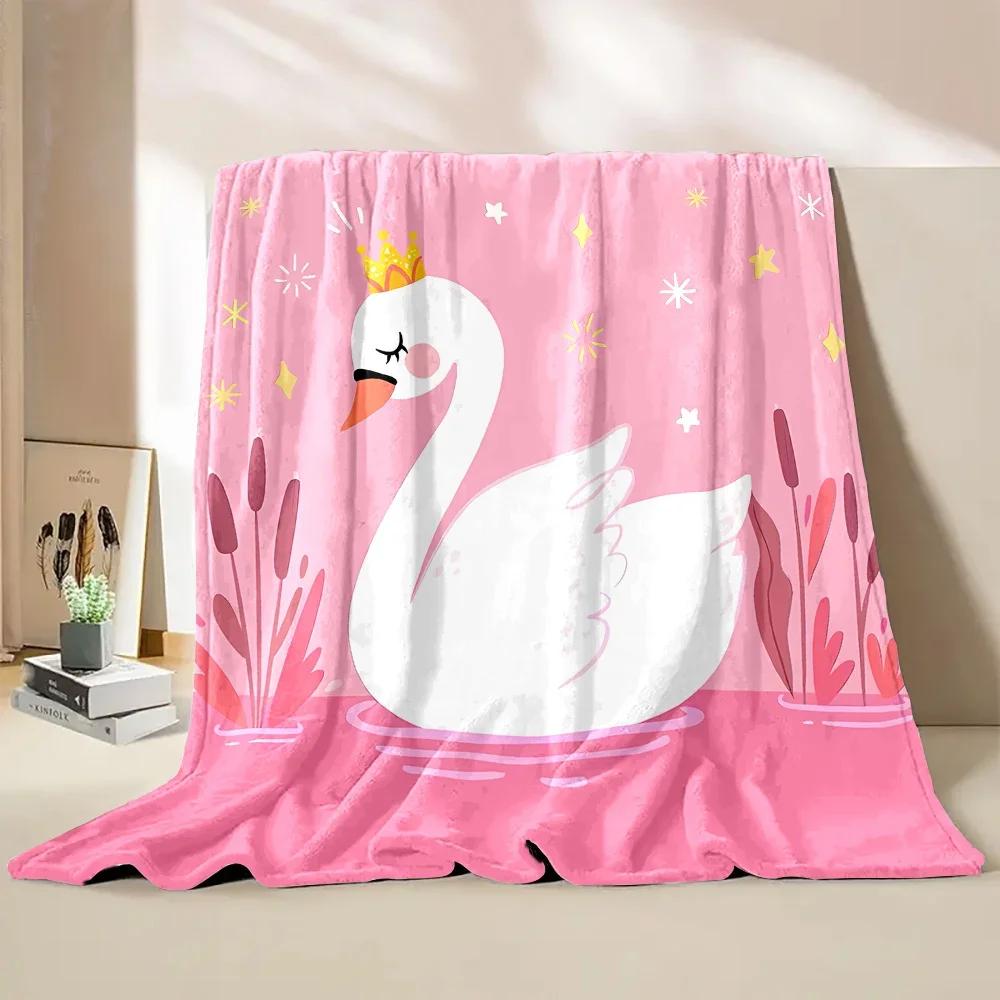 Warm and Comfortable Swan Soft Blanket Sofa Bed Cover Four Season Soft Fluffy Quilt Blanket Flannel Throw for Outdoor LeisureNap