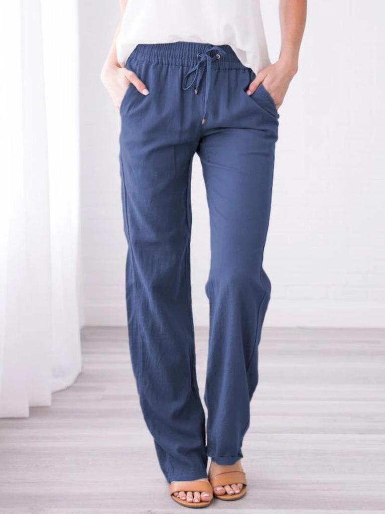 Casual Womens Cotton Linen Drawstring Wide Leg Pants For Summer Comfort