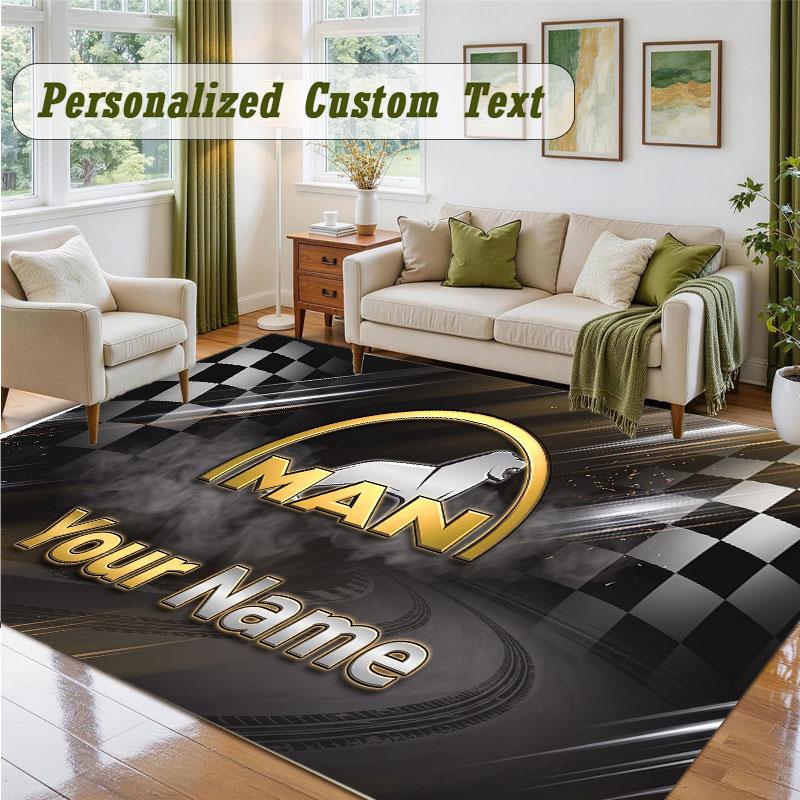 Crystal Velvet Square Rug Custom NameMAN Truck Pattern Non Slip Home Floor Decor Rug