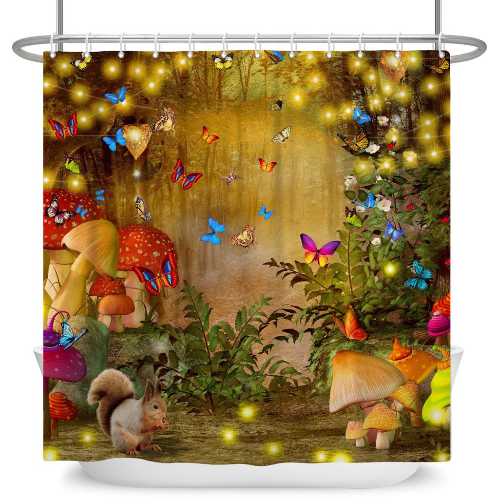 Зачарованный лес Занавеска для душа Мультяшная Волшебная сказка Грибная Страна чудес Готическая занавеска для душа Водонепроницаемый декор для ванны с крючками