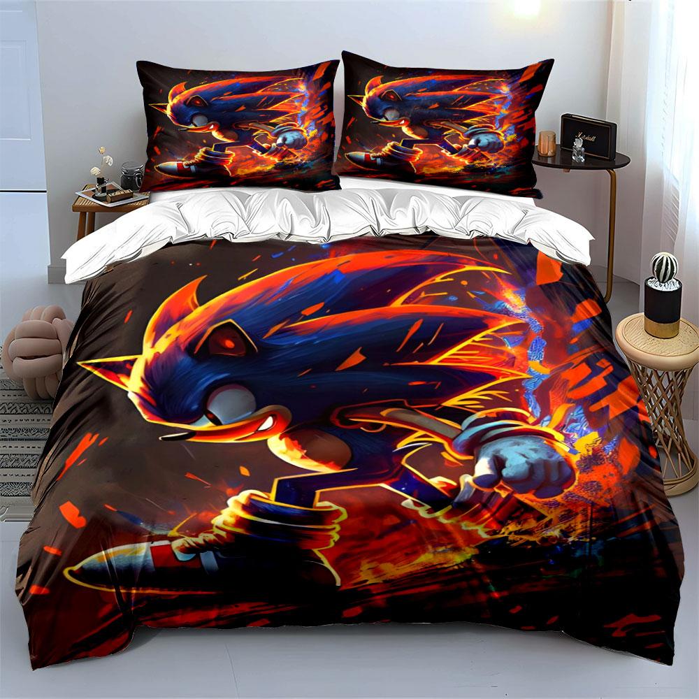 Blue hedgehog with flames. Bedding sets Duvet cover sets Duvet covers Pillowcases(1 * Duvet Cover 2 * Pillowcases without duvet insert)