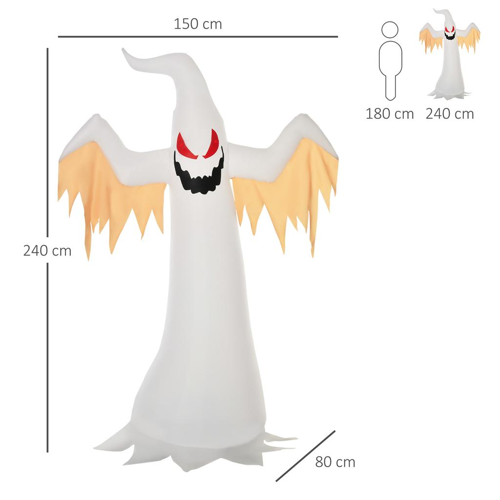 Halloween Inflatable Ghost 2.4 m Decoration with LEDs IP44 Self-Inflating Polyester White + Red 150 x 80 x 240 cm