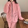 Women's Plush Zipper Pajamas - Autumn/Winter, Cute Stand Collar, Plus Size Coral Fleece Homewear