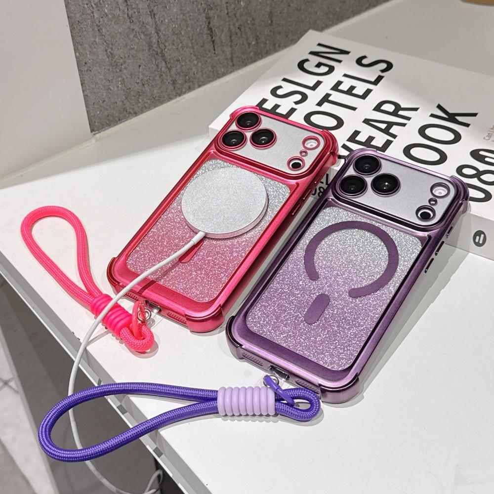 for Glitter Wrist Strap Case for For Iphone 17 16 Pro Max Air 14 1 Plus 13 Magnetic Lanyard Bling Gradient Airbag Cover