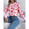 Women's Autumn and Winter Casual Round Neck Long Sleeve Knitted Sweater Clashing Color Love Lantern Sleeves