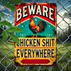 An Antique "Beware of Chicken Poop Everywhere" Aluminum Sign, 8x12 Inch - Rustic Metal Plate for Outdoor Patio Backyard Doorway