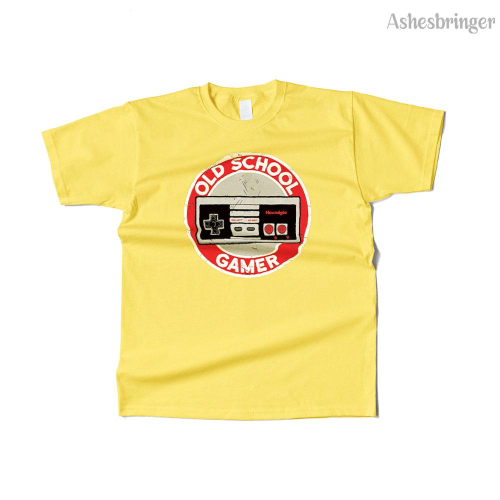 Mens Cotton Old school gamer 8 bit Graphic Retro T Shirt Street Casual Style Tee for Men and Women