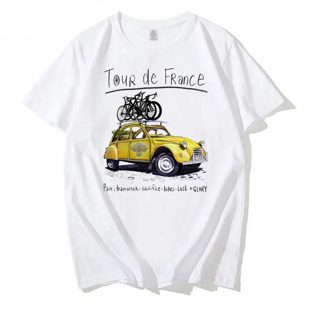 Unisex Fashion Graphic T-shirt Outdoor Car Print Shirt White Trendy Road Bike Ride Oversized T Shirt Harajuku Unisex Clothing