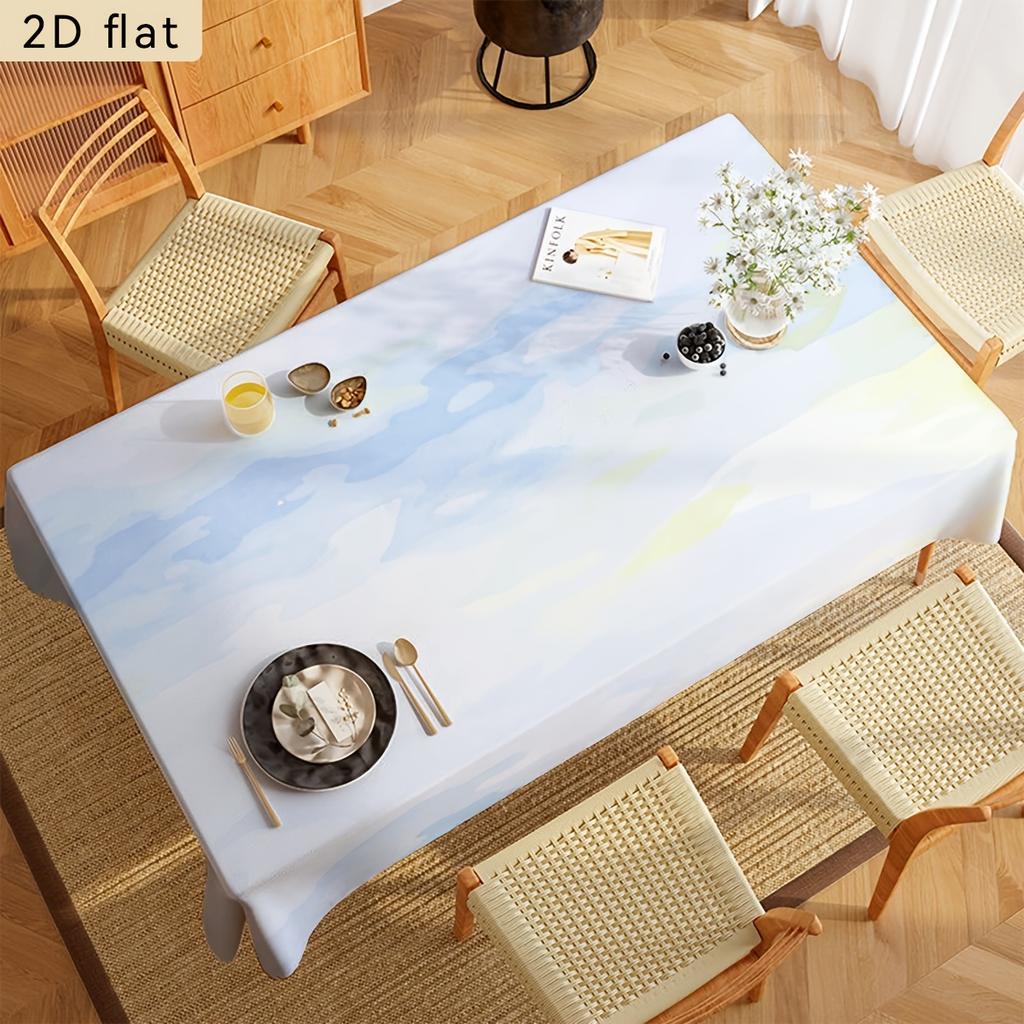 1pc 2D Flat Banner with Soft Blue and Yellow Watercolor Background Tablecloth, 2D Flat Rectangular Table Decoration for Kitchen and Dining Room, Party