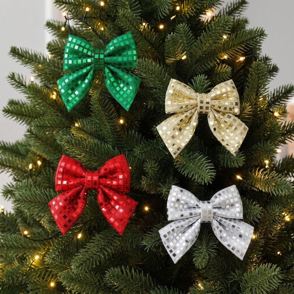 4PCS Vintage Christmas Bow Ornament Exquisite Xmas Tree Bow Decor Home Decoration