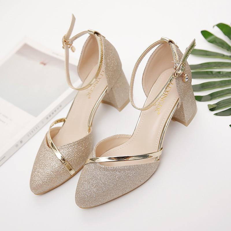 Women Fashion Silver Wedding High Heel Shoes Female Golden Party Night Club Pumps for Spring