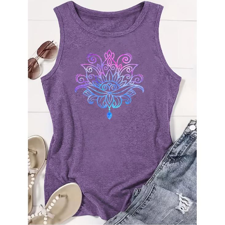 Elegant Vest for Women Gradient mandala pattern printed casual loose summer vest Fashionable and elegant tops for commuting, vacation, and everyday