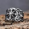 Retro Sailor Navigation Compass Ring For Men Punk Gothic Rock Hiphop Open Ring Handmade Zircon Bikers Accessories Unisex Gift