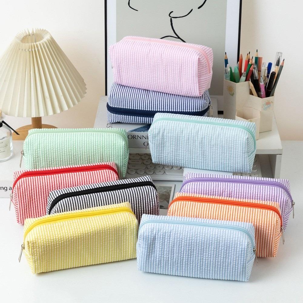 Striped Print Pencil Pouch Polyester Bubble Yarn Pen Bag Minimalist Stationery Pouch  School Office