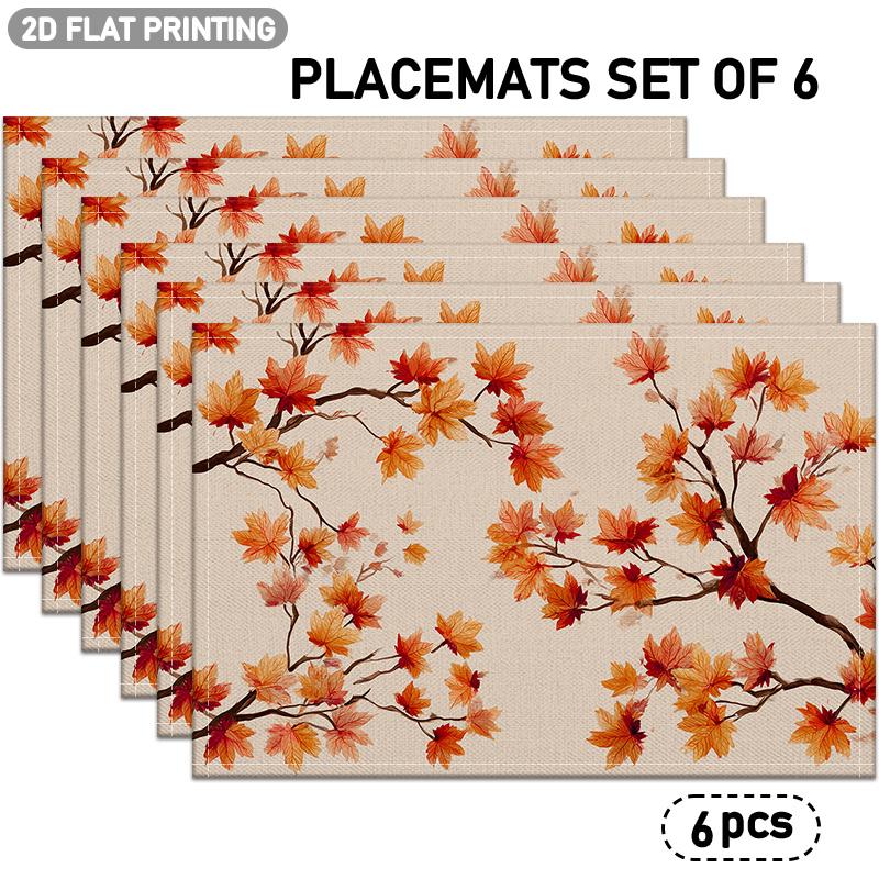 4/6pcs, Maple Leaf Pattern Placemats, Autumn Theme Design, Washable And Easy-To-Clean Table Mats, Suitable for Autumn Decor, Indoor Dining Room Decor,