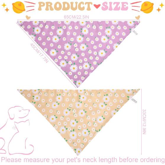 4Pcs Floral Dog Bandanas Girl Large Daisy Triangle Scarf Reversible Spring Bibs Handkerchief Cute Flower Bandanas for Large Dogs Pets