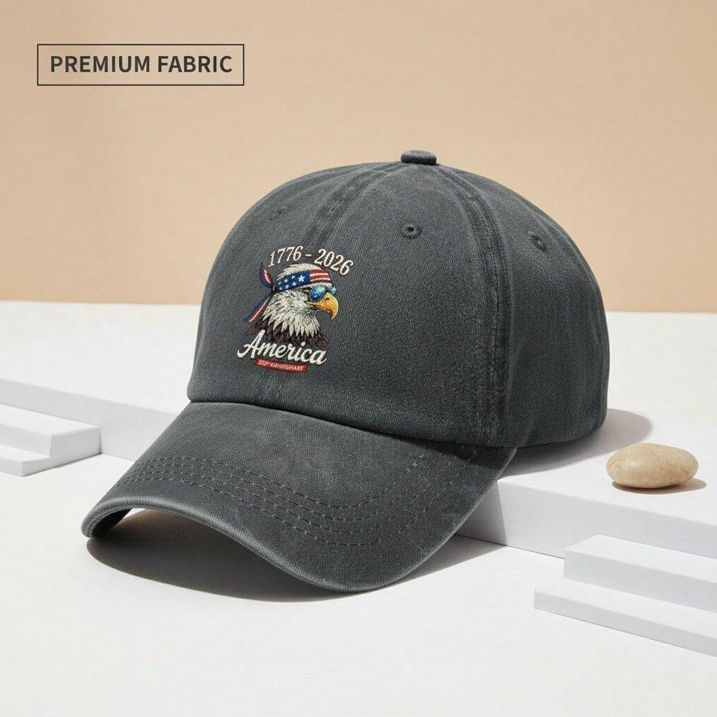 [Patriotic Baseball Cap] 2026 Anniversary Eagle Print Polyester Adjustable Washed Cap Unisex Vintage Sun Protection Casual Outdoor Sports Hat For