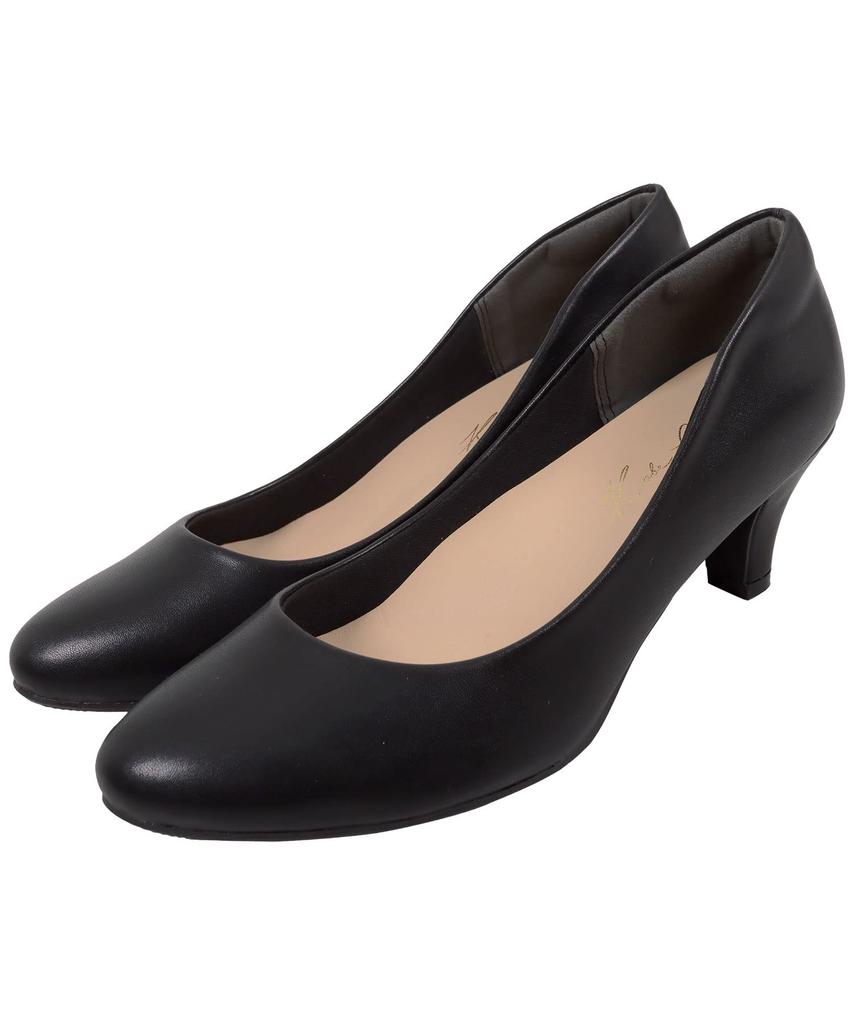 Easy To Run Easy To Walk for Job Round 5cm Smooth Black [Kobe Lettuce] Pumps, Comfortable, In, In, Hunting, Commuting, Work, Office, Toe, Women's,