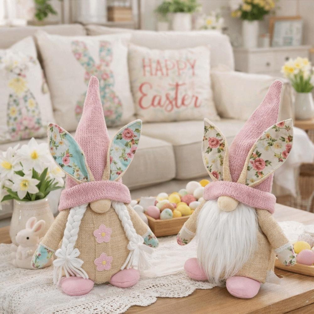 Spring Bunny Themed Easter Bunny Gnome Faceless Design Elf Stuffed Doll Tabletop Decor