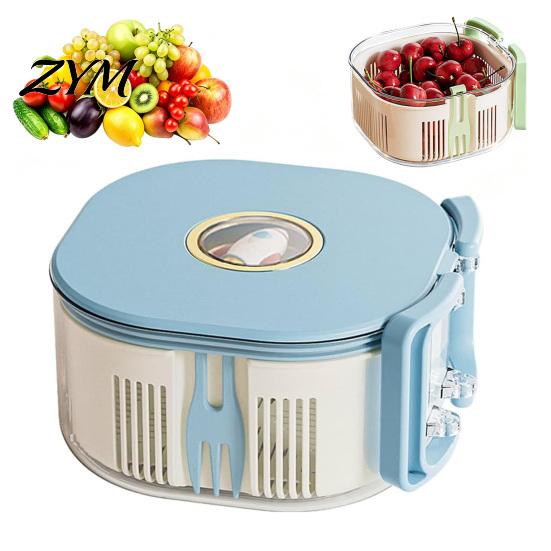 Food Grade Plastic Drain Basket Fruit Washing Bowl, with Strainer And Fork, Multifunctional Portable Rotating Berry Rinser for Strawberries