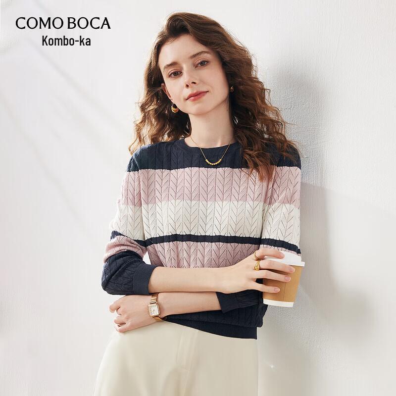 Женская футболка Kemeng Boka в полоску Colorblock из смесовой шелковой ткани тутового шелкопряда с длинным рукавом