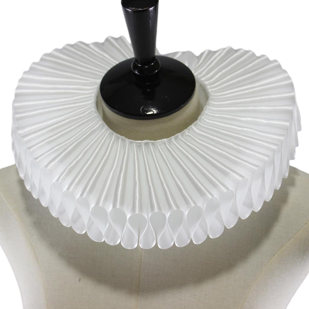 Women Girls Victorian Elizabethan Ruffled Neck Collar Silky Fake Collar Choker Vintage Webbing Neck Ruff Cosplay Costume