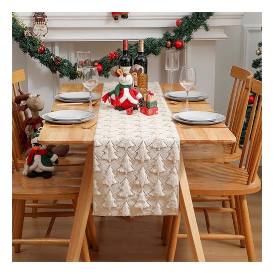 Christmas Table Runner Soft Plush Jacquard Christmas Tree Table Runner Solid Color Sequin Xmas Table Runner for Dining Table Home Dinner Party Decor