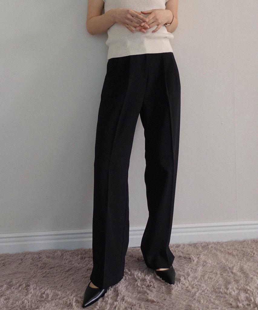 PREMIERE AMOUR Rich Blend Two-Tuck Wide Slacks - Black