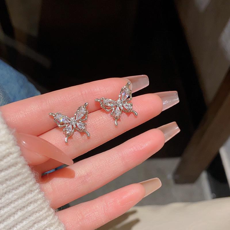 Изысканные серьги-бабочки из серебра S925 с цирконами и полым танцующим дизайном для женщин