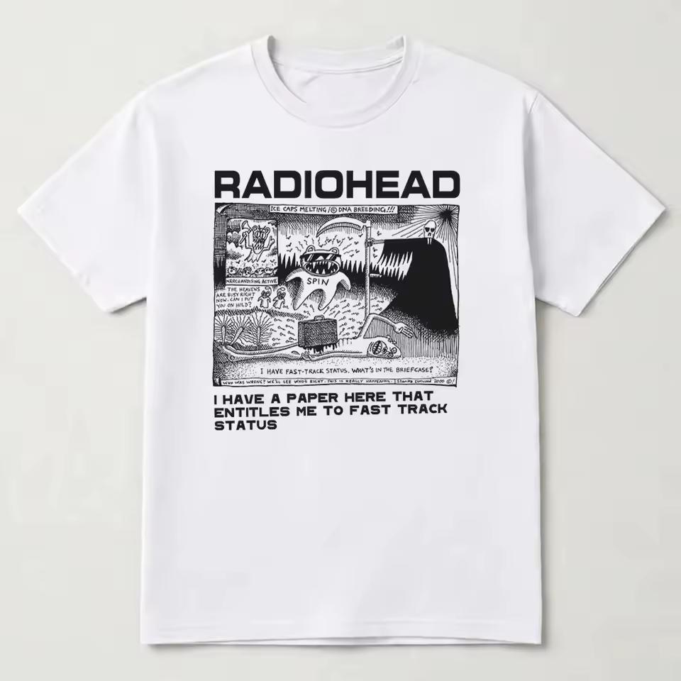 Unisex Crew Neck Short Sleeve T shirt, Vintage Radiohead Band Graphic, Y2K Loose Fashion Must-Have Women And Men T shirt