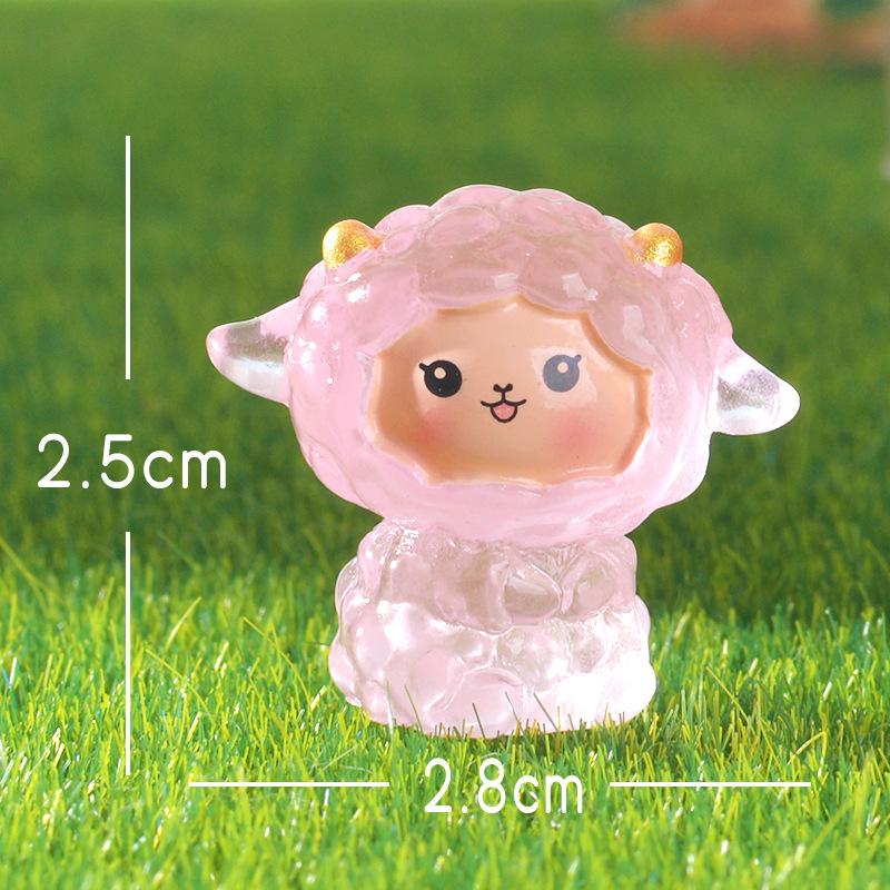 Pink Little Sheep Micro-landscape Cute Animal Little Pink Sheep Glow-in-light Small Ornament Resin Accessory
