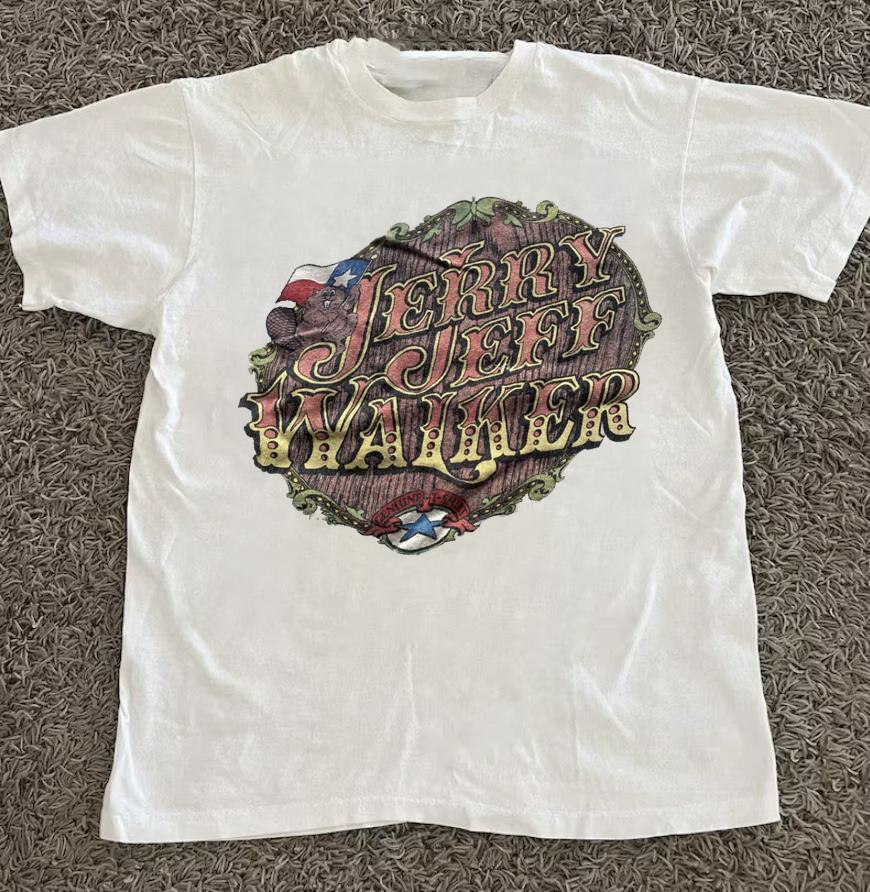 White Jerry Jeff Walker Cotton T-Shirt Full Size BS798