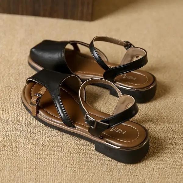 Бежевые босоножки на каблуке с ремешком на пряжке, удобная обувь для женщин, лето 2025, черные, на плоской подошве, прозрачные, низкий каблук, модные, новые, закрытые, с перфорацией, Cas