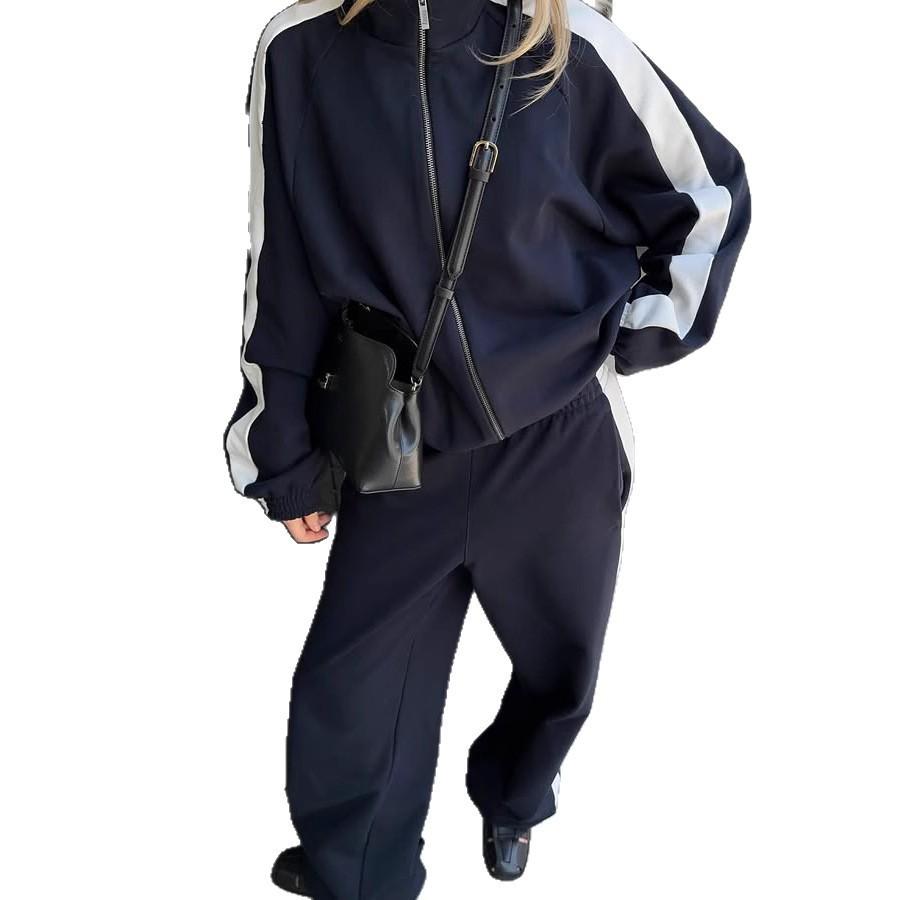 Women's Fashion Long Sleeve Color Block Tracksuit Set Casual Knit Outerwear Pants 2 Piece Outfit Fall Winter