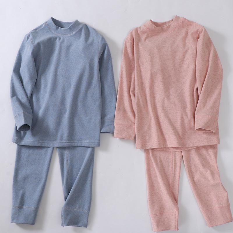 Детский комплект термобелья: Верх и низ с полувысоким воротником, средние и большие размеры, осенне-зимняя пижама, удобная для холодной погоды.