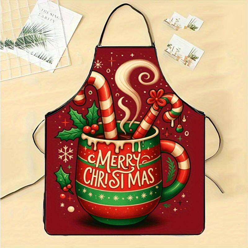 A Festive Christmas-Themed Apron Featuring Candy Canes And Snowflake Patterns - Perfect for Baking And Cooking. an Ideal Gift fo