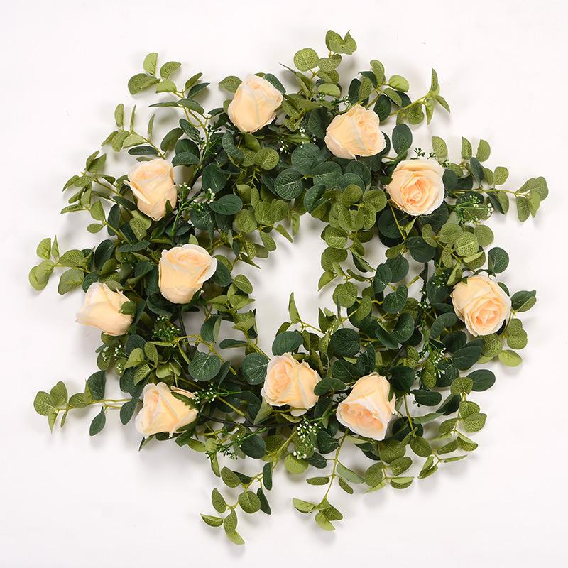 10 глав розы искусственный ротанг свадебный декор стены шелковые листья эвкалипта растение Цветочная гирлянда эвкалипт декор из ротанга