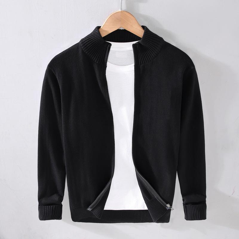 Мужской кардиган-свитер на молнии в стиле business casual, приталенный, однотонный, вязаный топ