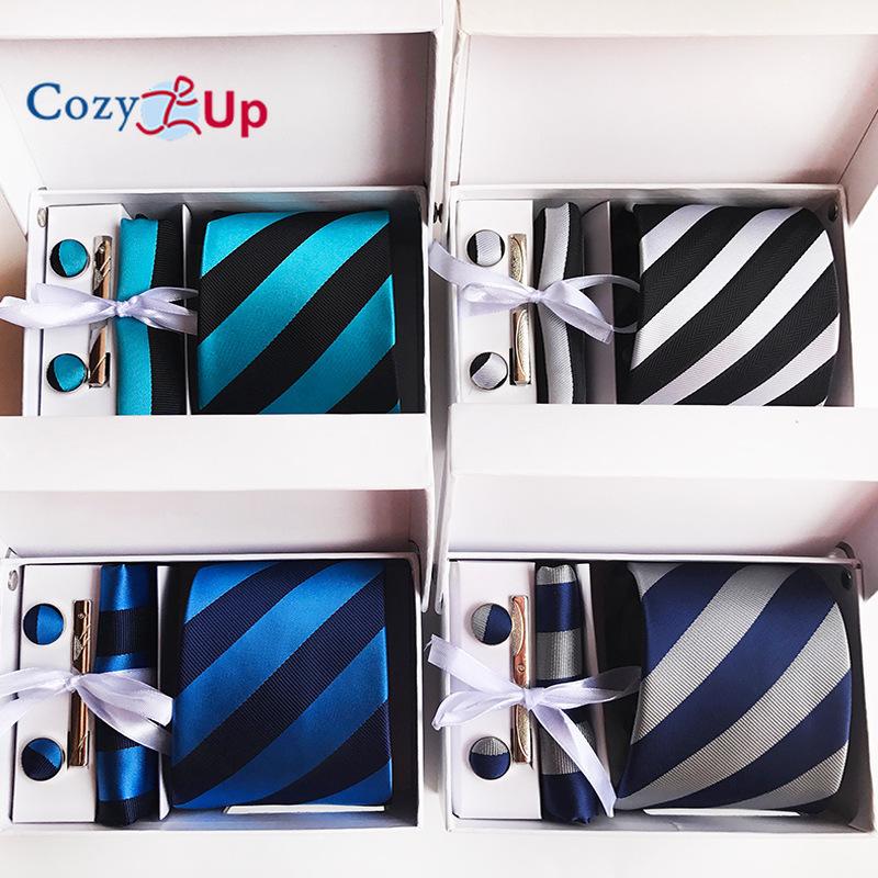 Cozy Up Набор галстуков для мужчин с нагрудной квадратной запонкой и зажимом для галстука, носовым платком в подарочной упаковке для свадьбы и бизнеса