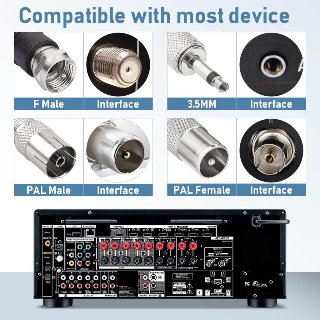 BINGFU FM Radio Antenna Stereo System Telescopic Antenna Magnetic Base and 3m Extension Cable Portable Radio Tuner Stereo Receiver AV Receiver Stereo