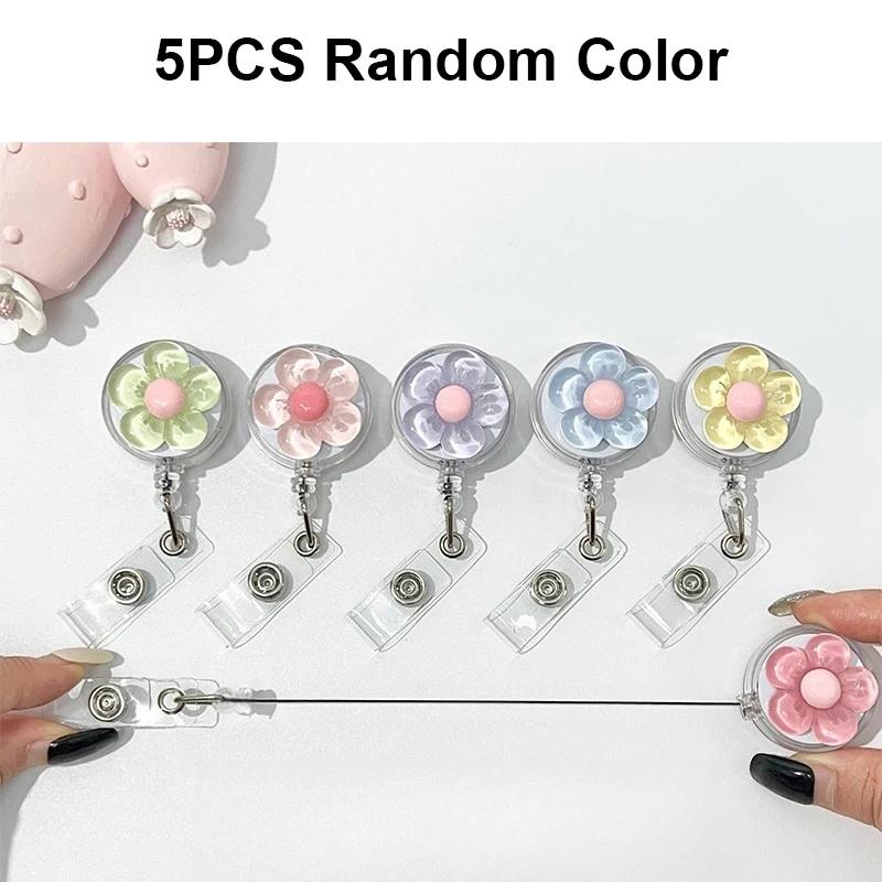 2/5pcs Telescopic Flower Back Clip Buckle Card Holder Automatic Rebound Buckle Durable Name Tag Buckle