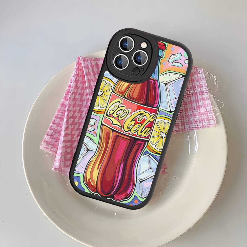 C-CocaS-Модный кожаный чехол для телефона под цвет колы Для IPhone 16 14 15 Pro Plus 13 12 11 Pro Max Силиконовый чехол