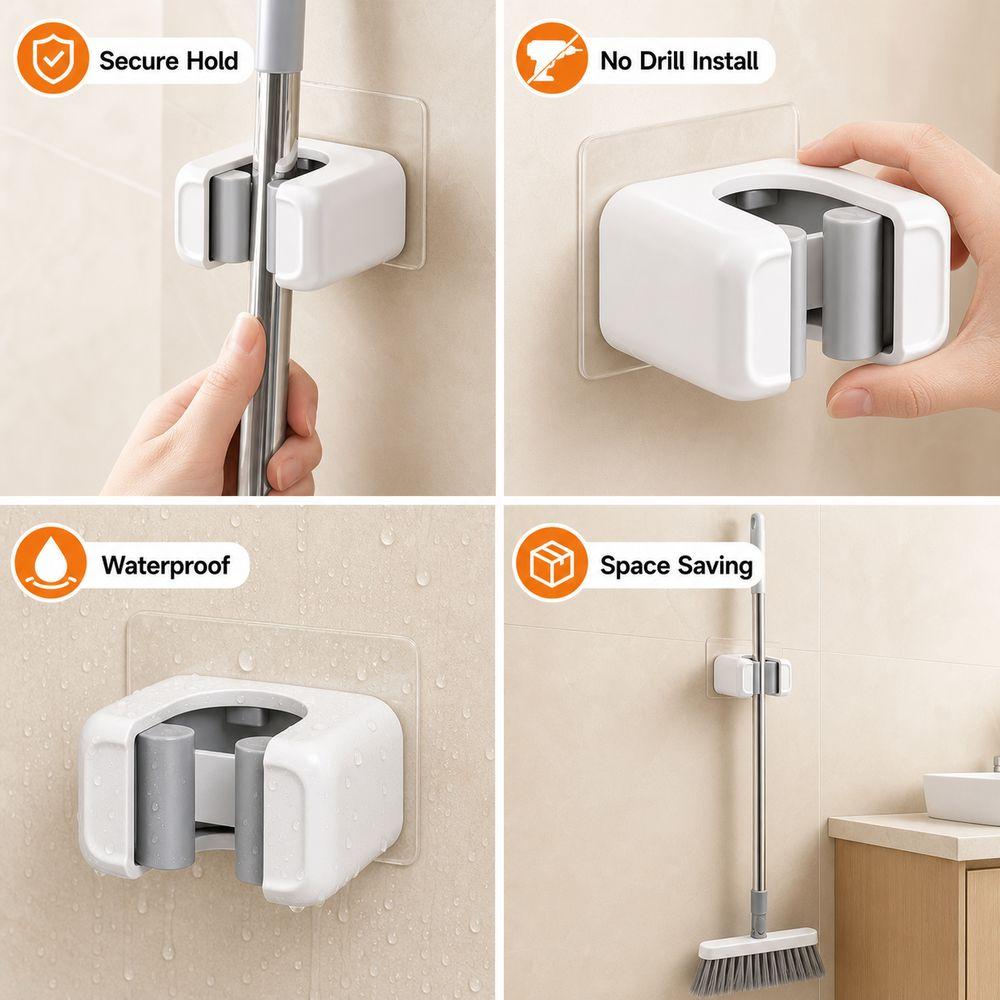 Wall Mounted Mop Holder Hook No Drill Installation Mop Clip New Mop Wall Holder Broom Storage