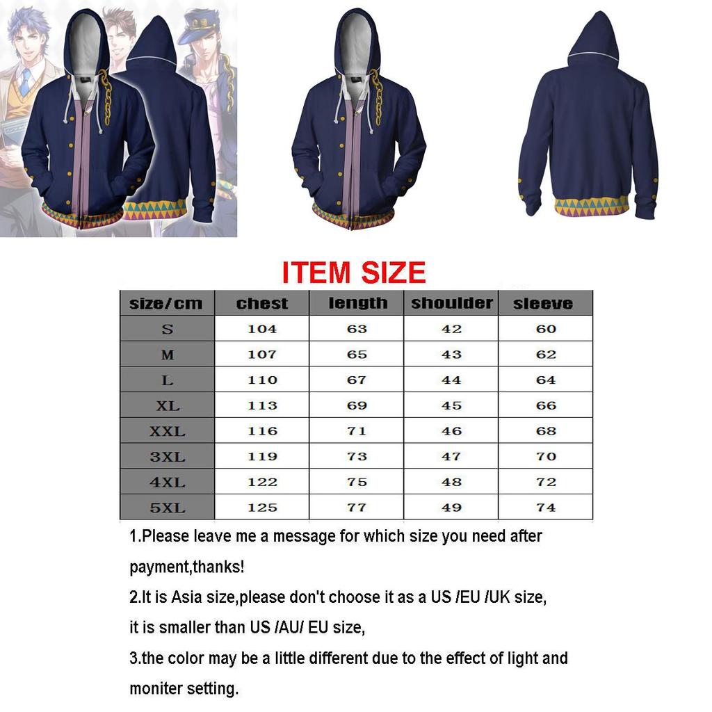Jojos Bizarre Adventure Cosplay Hoodie Mens Stylish Zipper Jacket With Long Sleeves