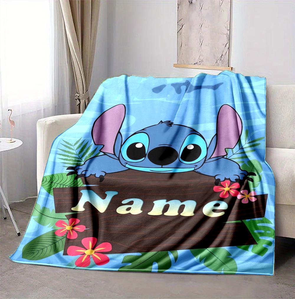Custom Name Stitch Blue Flannel Blanket Throw Blanket Soft Warm Sofa Bed home Decor Unique Gift