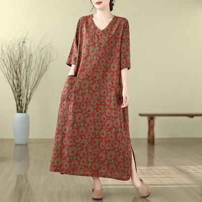 Литературный ретро отпускной стиль увеличенное тонкое V-образное декольте длинная юбка