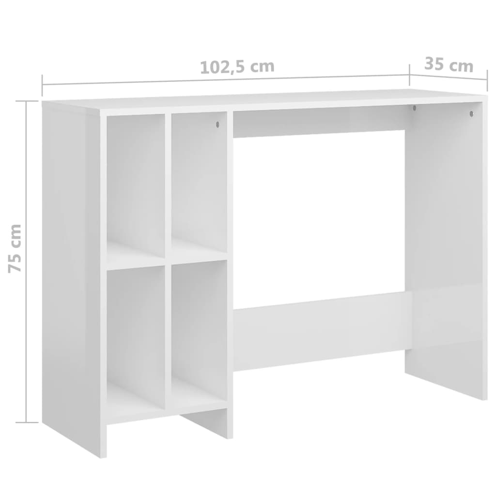 Glossy White Computer Desk 102.5 x 35 x 75 cm Particleboard