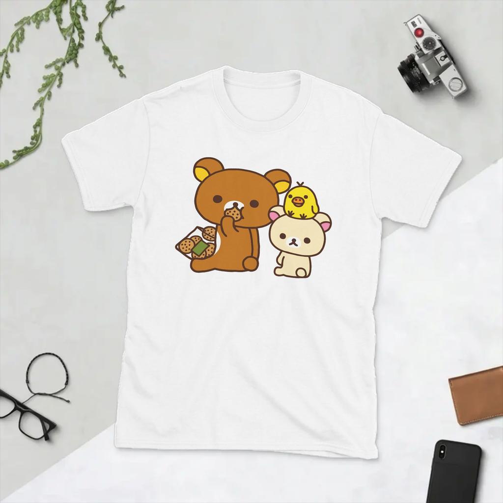 Men T-Shirt Cartoon Bear Rilakkumas Korilakkumas Funny Pure Cotton Tees Short Sleeve T Shirts O Neck Clothing Big Size