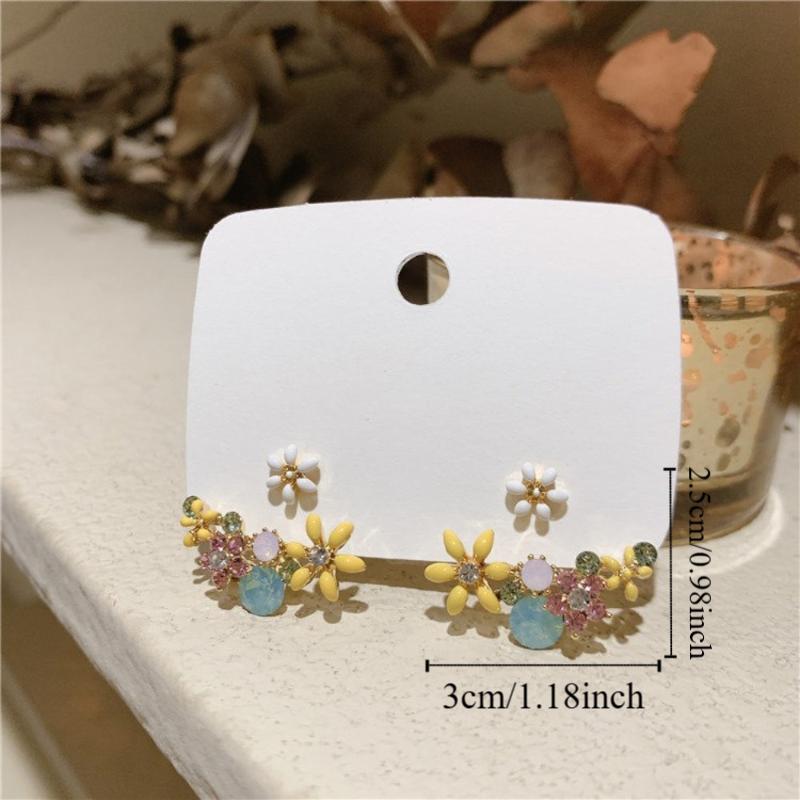 Korean Style Oil Floral Stud Earrings 925 Silver Needle Flower Design Drop Earrings Daily