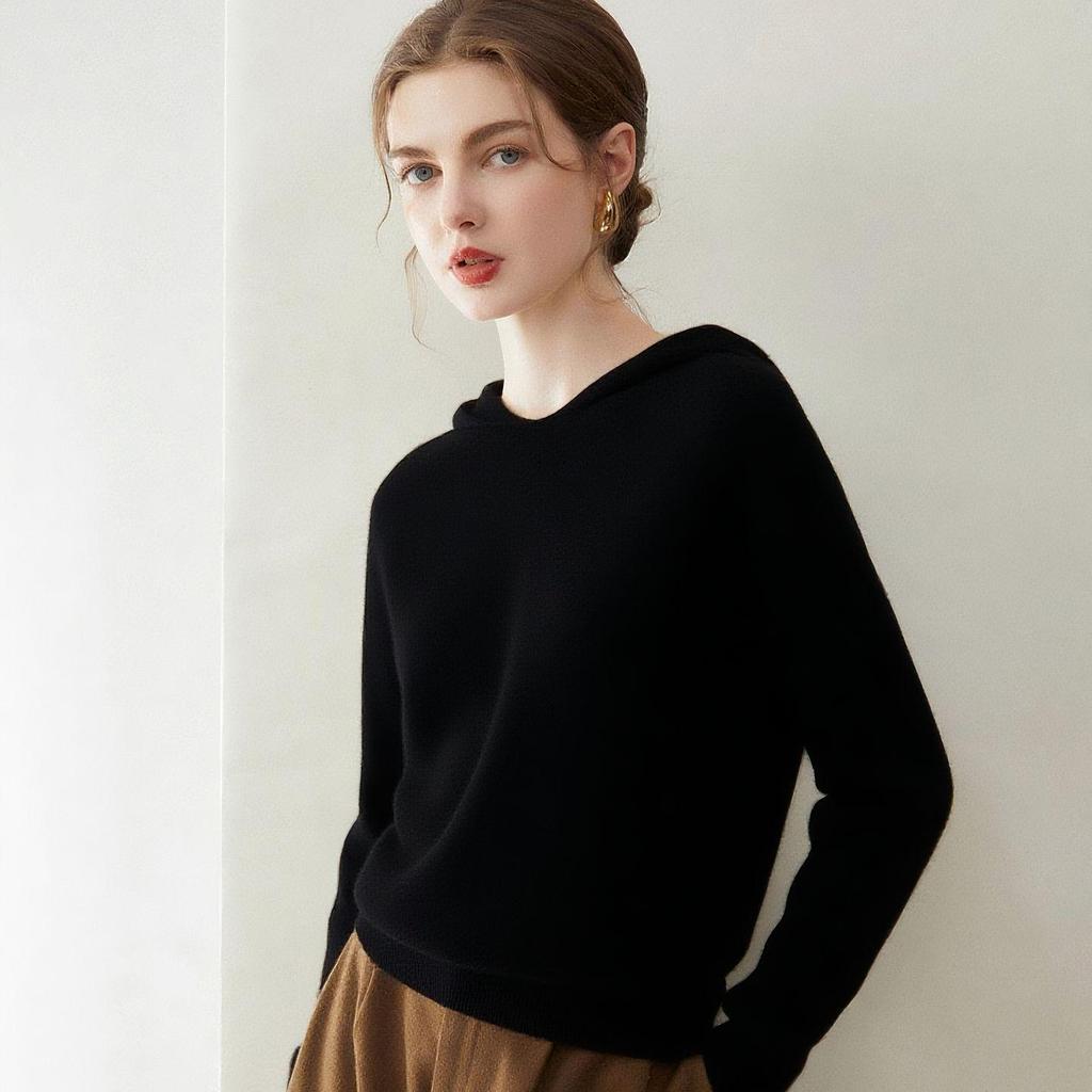 Le Kasha 2026 Women's 100% Pure Cashmere Hooded Knitwear - Casual, Loose, Versatile Style for Autumn/Winter